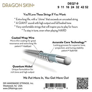 DR Dragon Skin+ DEQ-7/9 Electric Guitar Strings: 7-String 9-52