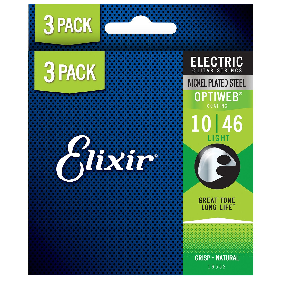 3 Pack of Elixir 16552 Electric Guitar Strings Optiweb Light 10-46 E-OW-L