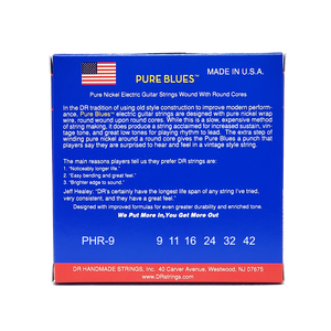 DR PURE BLUES PHR-9 Pure Nickel Electric Guitar Strings: Light 9-42