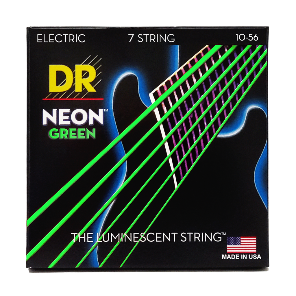 DR HI-DEF NEON NGE7-10 GREEN Colored Electric Guitar Strings: 7-String Medium 10-56