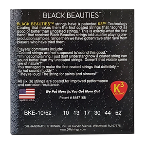 DR BLACK BEAUTIES BKE-10/52 BLACK Colored Electric Guitar Strings: Medium to Heavy 10-52