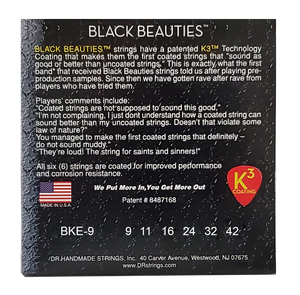 DR BLACK BEAUTIES BKE-9 BLACK Colored Electric Guitar Strings: Light 9-42