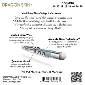 DR Dragon Skin+ DEQ-8/10 Electric Guitar Strings: 8-String 10-75