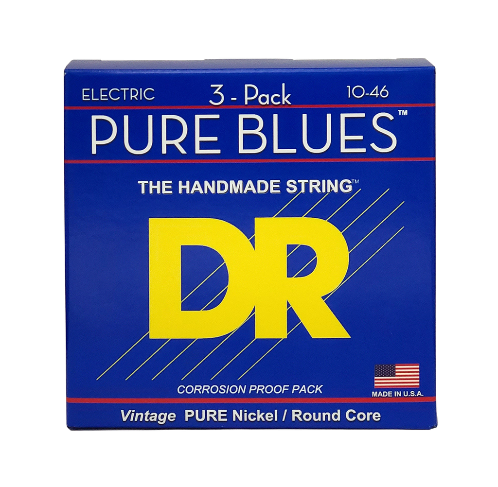 3 Pack DR PURE BLUES PHR-10-3PK Pure Nickel Electric Guitar Strings: Medium 10-46