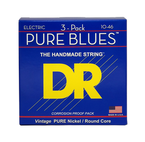 3 Pack DR PURE BLUES PHR-10-3PK Pure Nickel Electric Guitar Strings: Medium 10-46