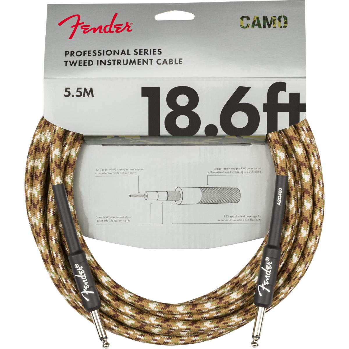 Fender Professional Series Guitar Cable Instrument Lead 5.5m (18.6ft) Desert Camo - 0990818107