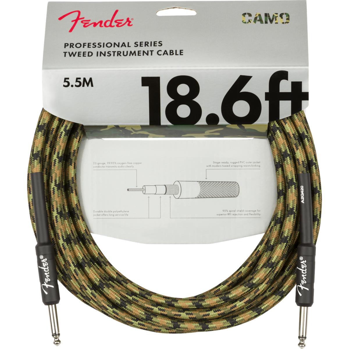 Fender Professional Series Guitar Cable Instrument Lead 5.5m (18.6ft) Woodland Camo - 0990818176