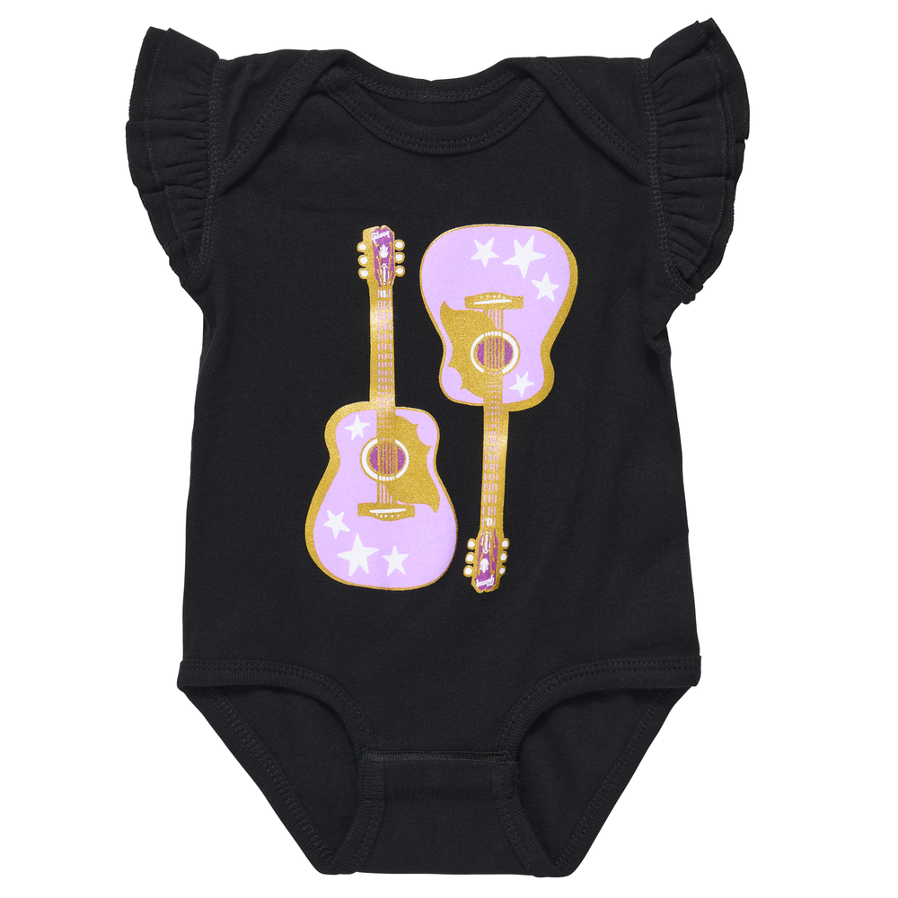 Gibson Pink Guitar Baby Onesie Black 6/12M