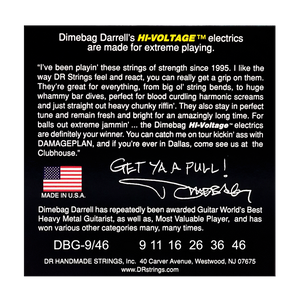 DR HI-VOLTAGE DIMEBAG DARRELL DBG-9/46 Nickel Plated Electric Guitar Strings: Light to Medium 9-46