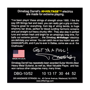 DR HI-VOLTAGE DIMEBAG DARRELL DBG-10/52 Nickel Plated Electric Guitar Strings: Medium to Heavy 10-52