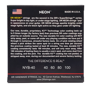 DR HI-DEF NEON NYB-40 Yellow Colored Bass Guitar Strings: Light 40-100