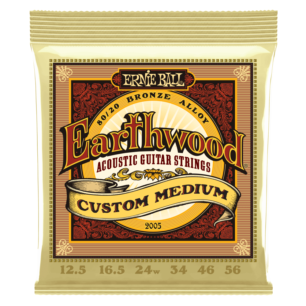 Ernie Ball 2005 Earthwood Acoustic Guitar Strings 80/20 Bronze Custom Medium 12.5-56