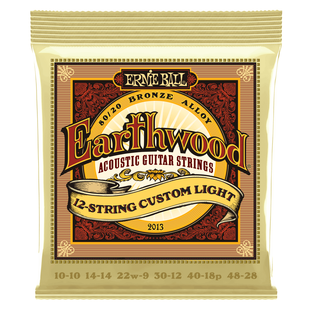 Ernie Ball 2013 Earthwood Acoustic Guitar Strings 12-String 80/20 Bronze Custom Light 10-48