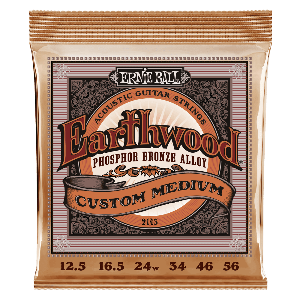 Ernie Ball 2143 Earthwood Acoustic Guitar Strings Phosphor Bronze Custom Medium 12.5-56