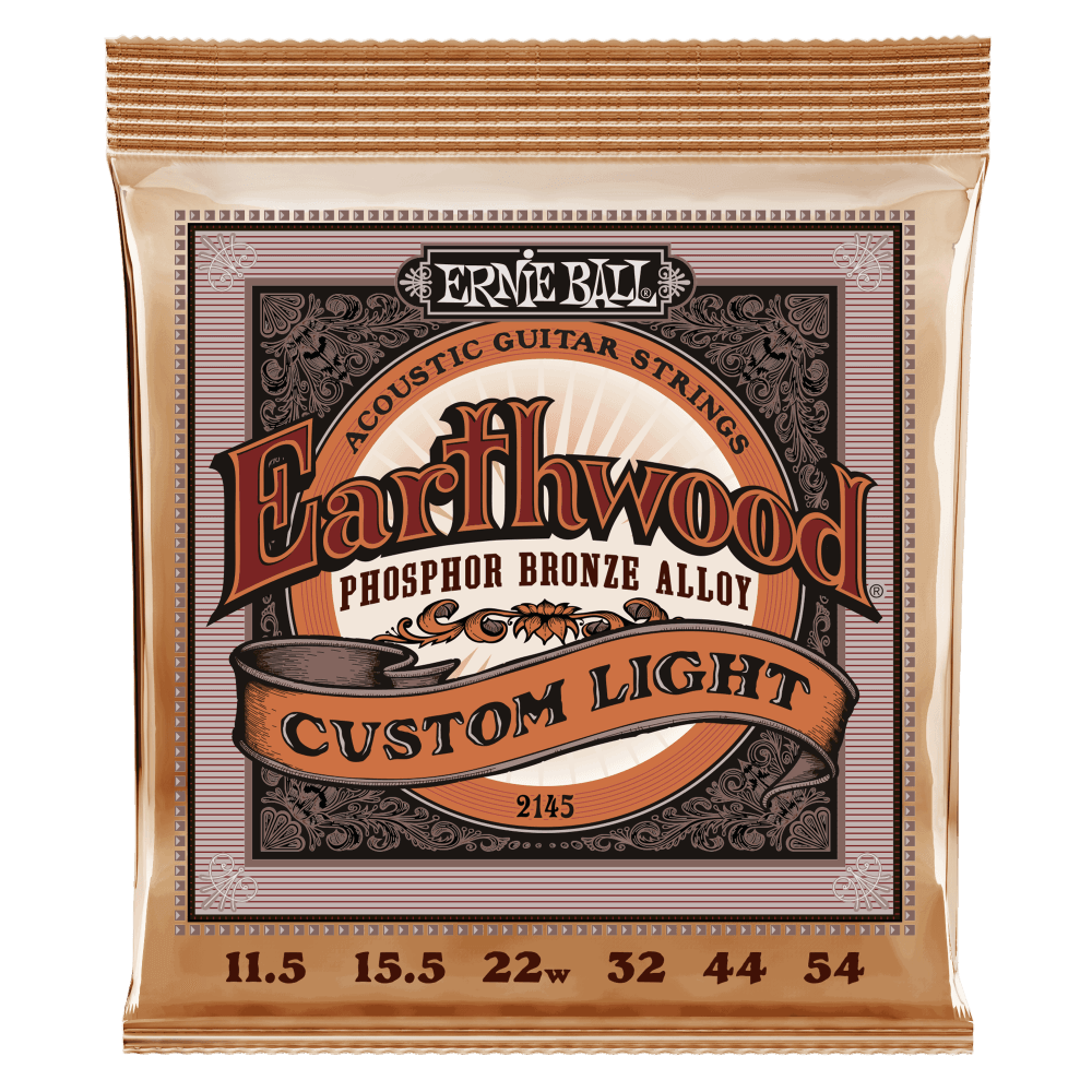 Ernie Ball 2145 Earthwood Acoustic Guitar Strings Phosphor Bronze Custom Light 11.5-54