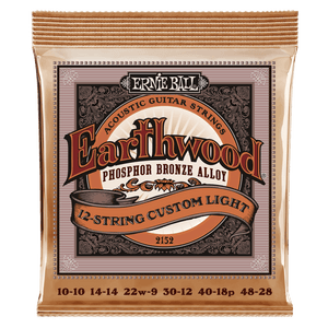 Ernie Ball 2152 Earthwood Acoustic Guitar Strings 12-String Phosphor Bronze Custom Light 10-48