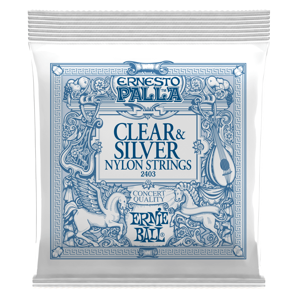 Ernie Ball 2403 Ernesto Palla Classical Nylon Guitar Strings Clear & Silver 28-42