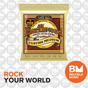 Ernie Ball 3005 Earthwood Acoustic Guitar Strings 80/20 Bronze Custom Medium 12.5-56 (3 Pack)