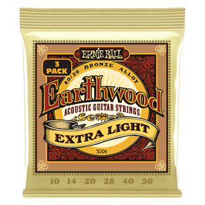 Ernie Ball 3006 Earthwood Acoustic Guitar Strings 80/20 Bronze Extra Light 10-50 (3 Pack)