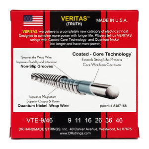 DR VERITAS VTE-9/46 Coated Core Technology Electric Guitar Strings: Light to Medium 9-46