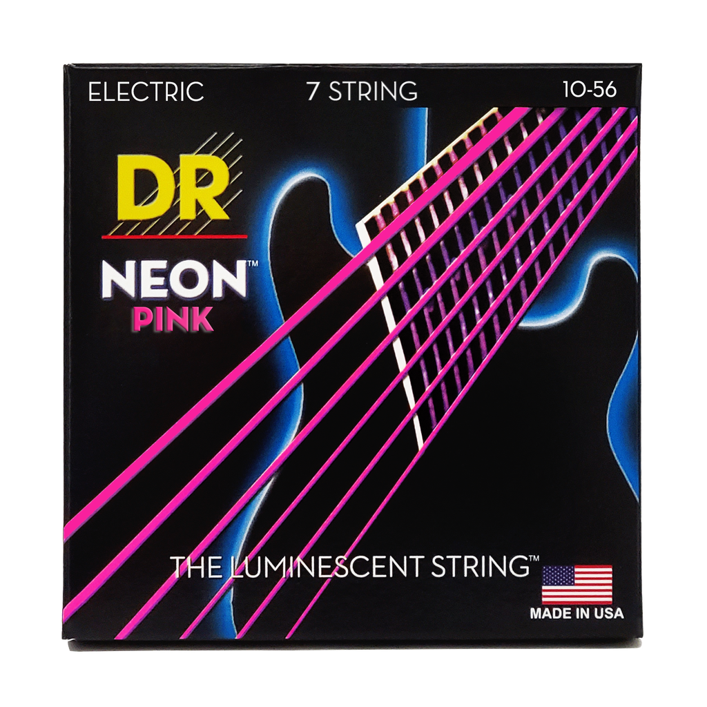 DR HI-DEF NEON NPE7-10 PINK Colored Electric Guitar Strings: 7-String Medium 10-56