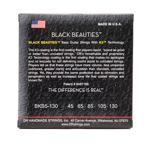 DR BLACK BEAUTIES BKB5-130 Black Colored Bass Guitar Strings: 5-String Medium to Heavy 45-130