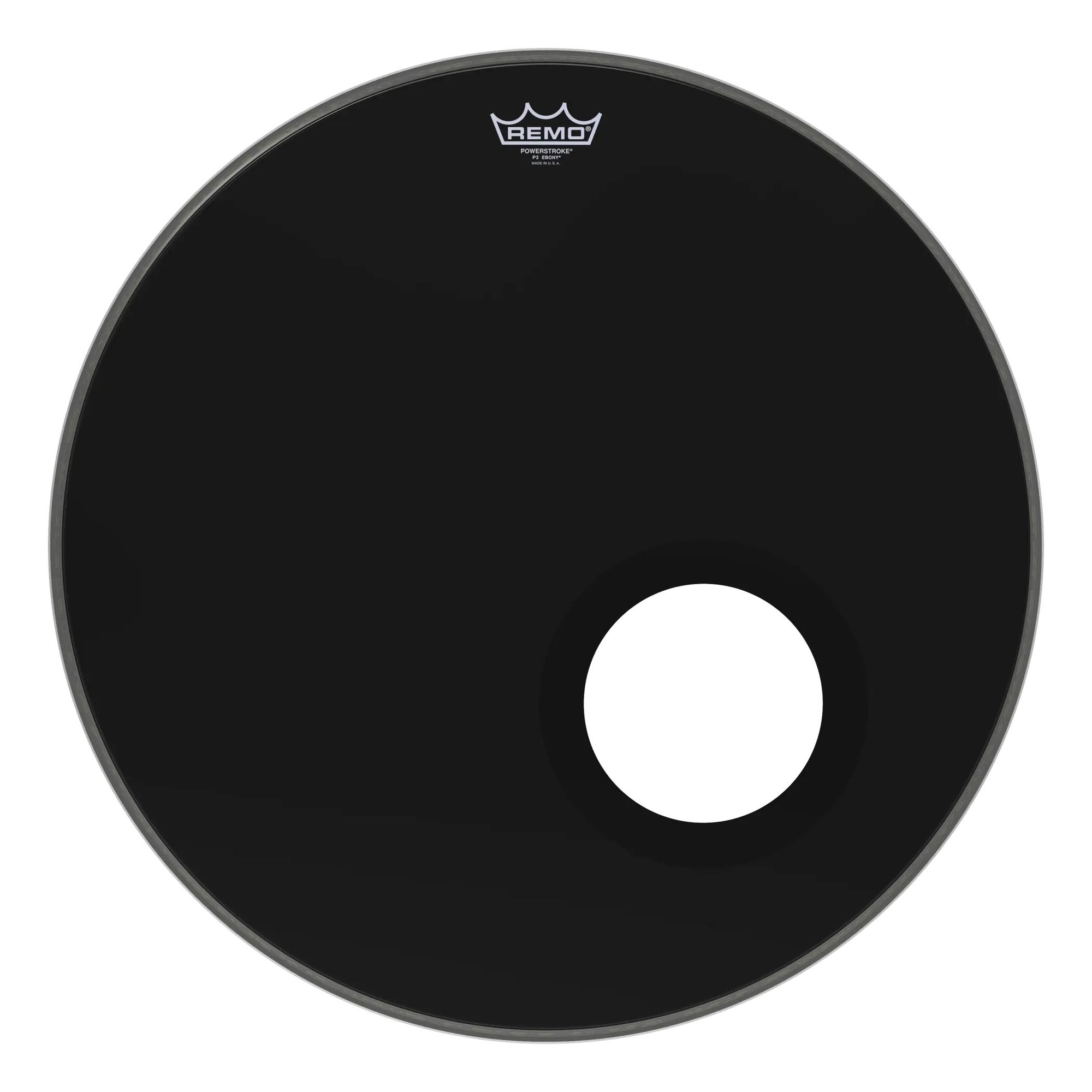 Remo P3-1022-ES-DM Powerstroke 3 Bass Drum Head Skin 22 Inch Ebony 22" PS3 w/ Black DynamO Ring Pre-Cut