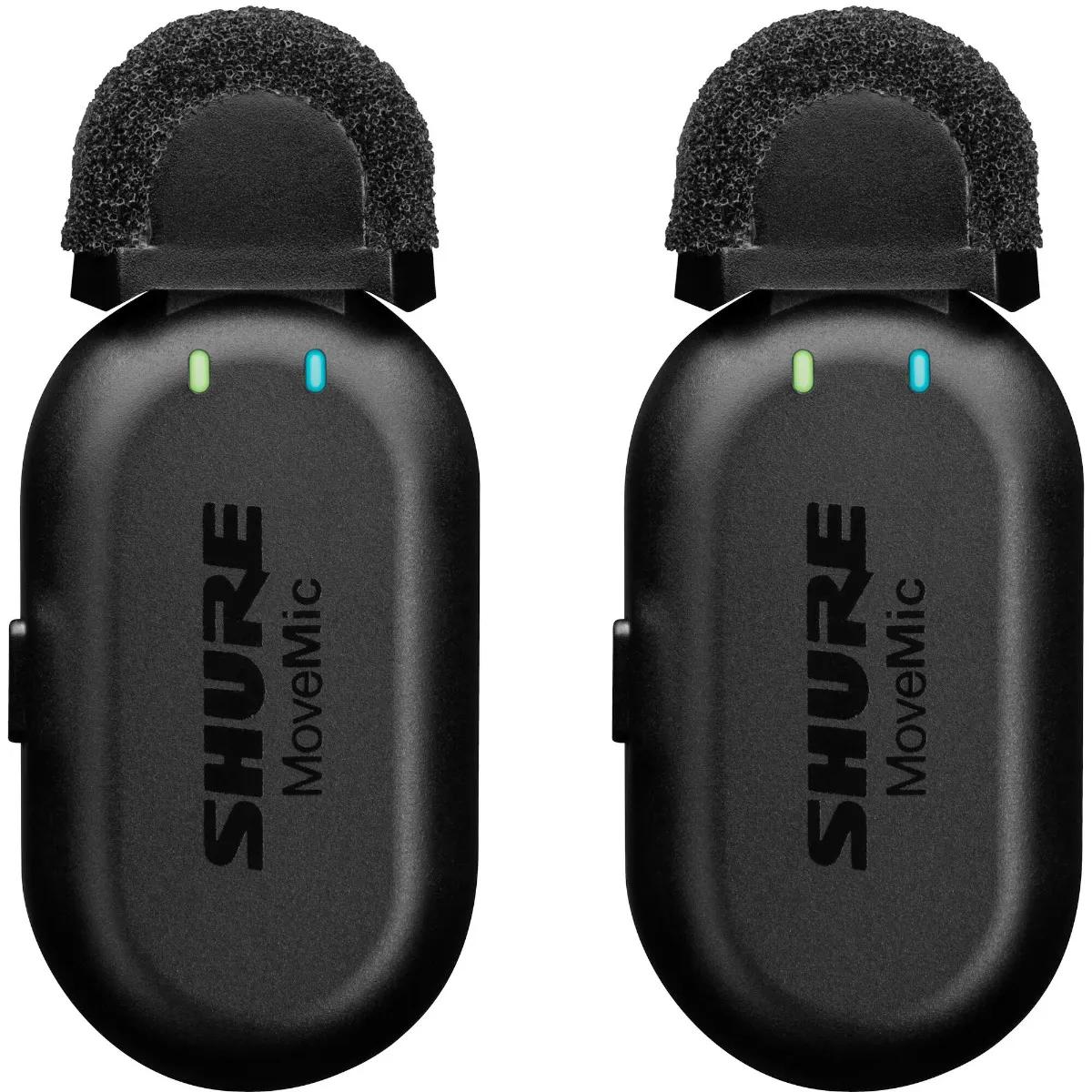 Shure MoveMic Two Dual-Channel Wireless Lavalier Microphones w/ USB-C Cable & Charging Case