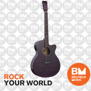 Tanglewood Azure Acoustic Guitar Superfolk Quilted Ash Foxglove Purple Gloss w/ Cutaway & Pickup