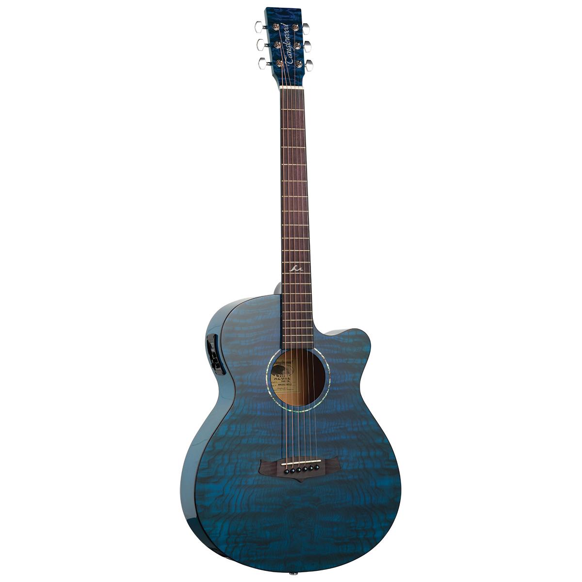 Tanglewood Azure Acoustic Guitar Superfolk Quilted Ash Serenity Blue Gloss w/ Cutaway & Pickup