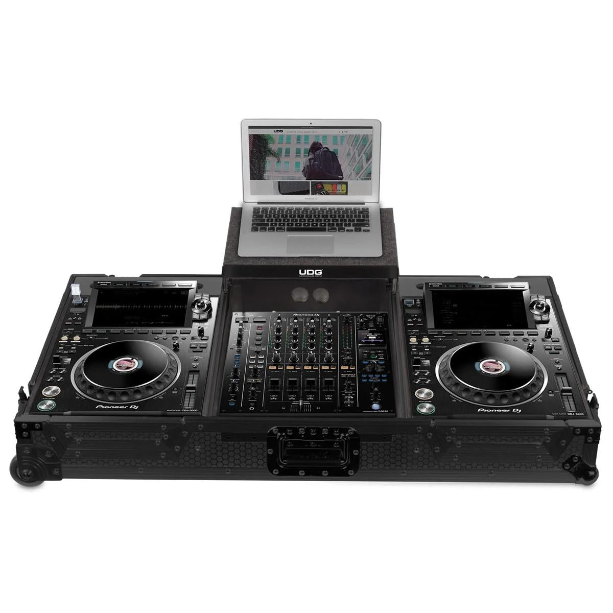 UDG F-U91086BL Ultimate Flight Case Set Pioneer CDJ-3000/A9 Black Plus w/ Laptop Shelf & Wheels