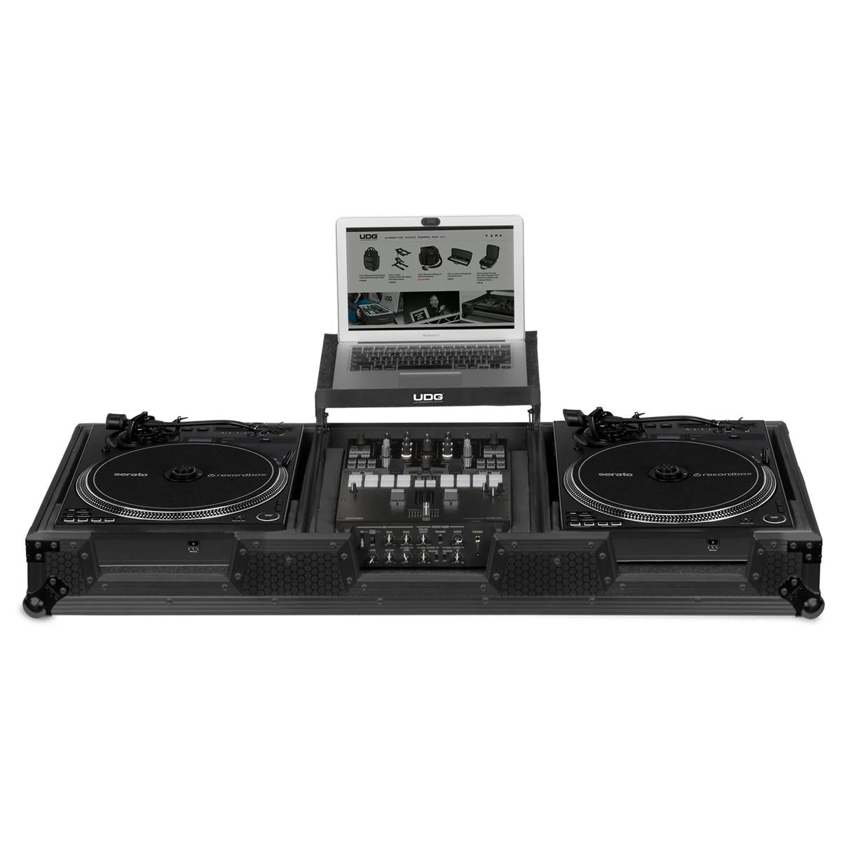 UDG U91098BL Ultimate Flight Case Set Pioneer PLX-CRSS12 & 10"/12" Mixer Black w/ Laptop Shelf & Wheels