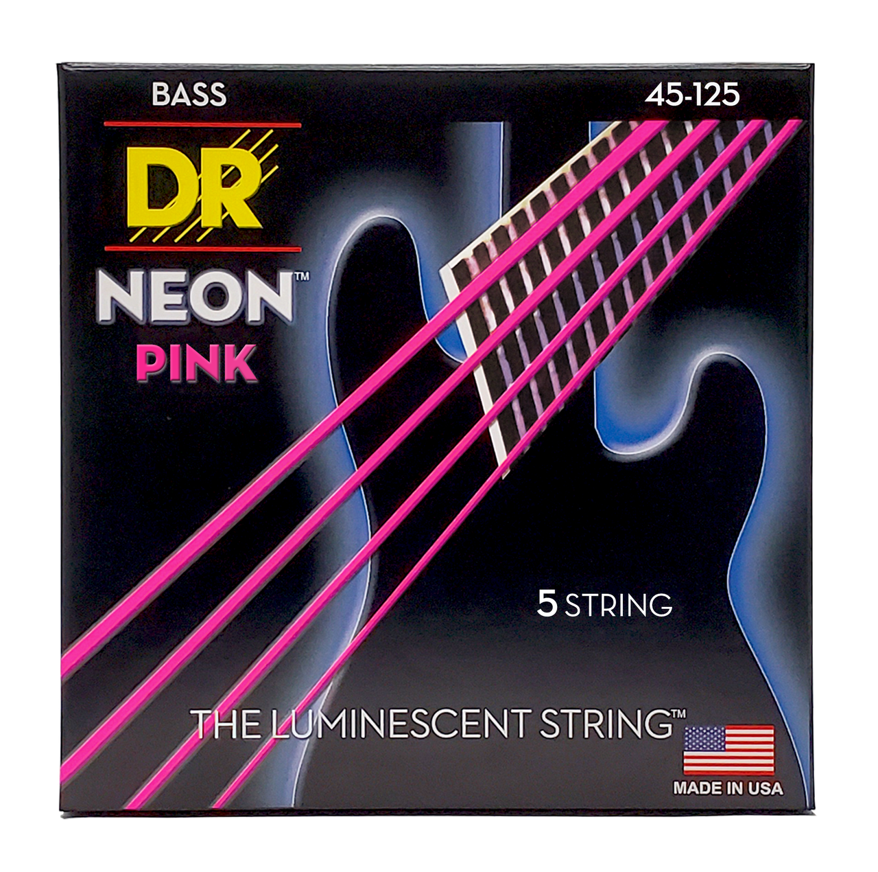 DR HI-DEF NEON NPB5-45 Pink Colored Bass Guitar Strings: 5-String Medium 45-125