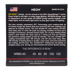 DR HI-DEF NEON NRB5-40 Red Colored Bass Guitar Strings: 5-String Light 40-120