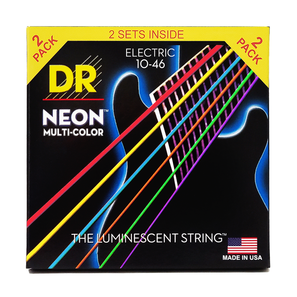 DR HI-DEF NEON NMCE-2/10 MULTI-COLOR Colored Electric Guitar Strings: Medium 10-46 (2-Pack)