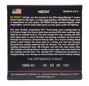 DR HI-DEF NEON NBB-40 Blue Colored Bass Guitar Strings: Light 40-100