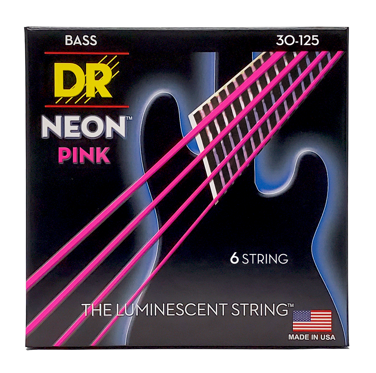 DR HI-DEF NEON NPB6-30 Pink Colored Bass Guitar Strings: 6-String Medium 30-125