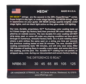 DR HI-DEF NEON NRB6-30 Red Colored Bass Guitar Strings: 6-String Medium 30-125