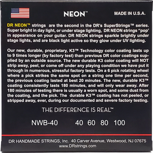 DR HI-DEF NEON NWB-40 White Colored Bass Guitar Strings: Light 40-100