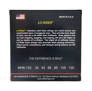 DR LO-RIDER MH6-130 Stainless Steel Bass Guitar Strings: 6-String Medium to Heavy 30-130