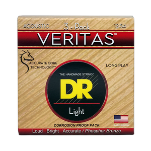 3 Pack DR VERITAS VTA-12-3PK Coated Core Technology Acoustic Guitar Strings: Light 12-54