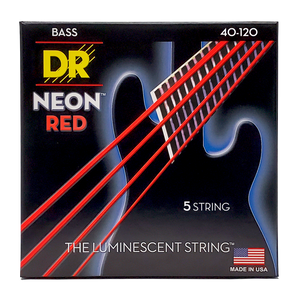 DR HI-DEF NEON NRB5-40 Red Colored Bass Guitar Strings: 5-String Light 40-120