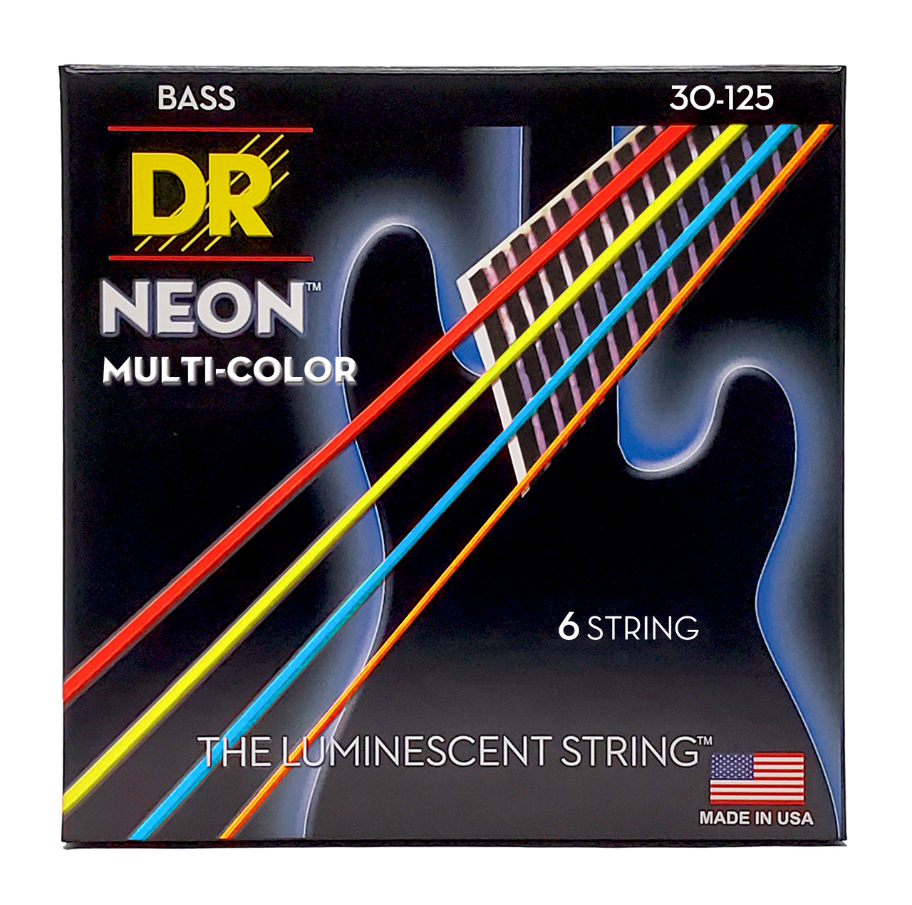 DR HI-DEF NEON NMCB6-30 Multi-Color Colored Bass Guitar Strings: 6-String Medium 30-125