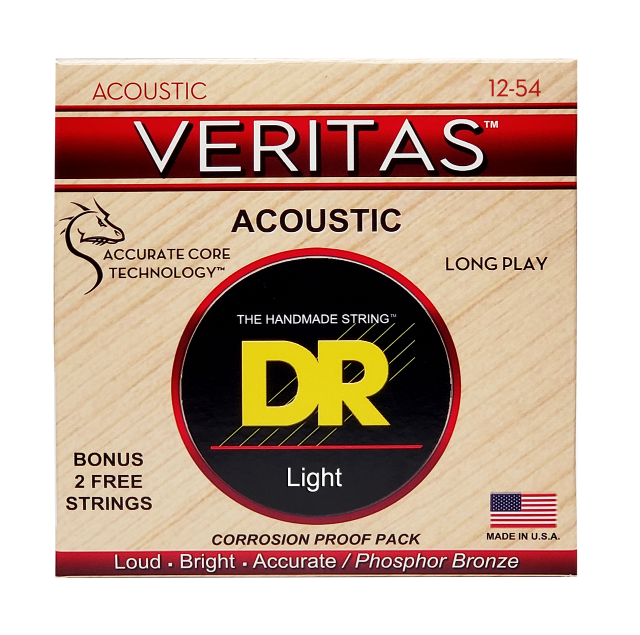 DR VERITAS VTA-12 Coated Core Technology Acoustic Guitar Strings: Light 12-54