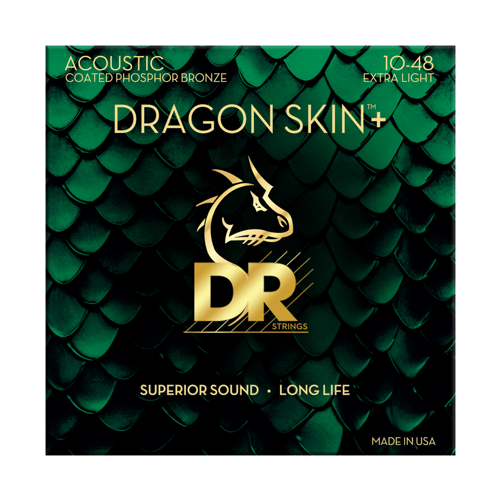 DR Dragon Skin+ DAP-10 Phosphor Bronze Acoustic Guitar Strings: 10-48