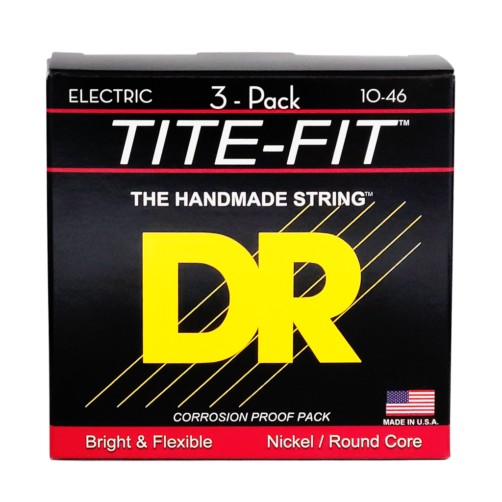 3 Pack DR TITE-FIT MT-10-3PK Nickel Plated Electric Guitar Strings: Medium 10-46