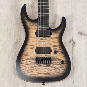 ESP USA M-7B Baritone Electric Guitar 7-String Quilted Maple See Thru Black Sunburst w/ EMGs