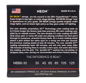 DR HI-DEF NEON NBB6-30 Blue Colored Bass Guitar Strings: 6-String Medium 30-125