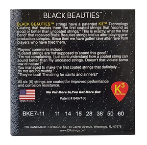 DR BLACK BEAUTIES BKE7-11 BLACK Colored Electric Guitar Strings: 7-String Heavy 11-60