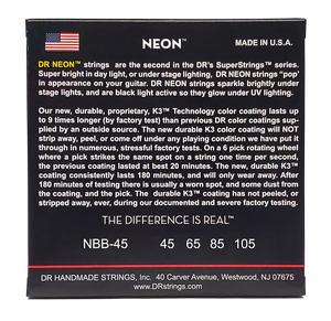 DR HI-DEF NEON NBB-45 Blue Colored Bass Guitar Strings: Medium 45-105